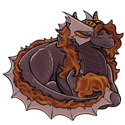 sticker of a dragon loafing on the ground, legs tucked in under themself
